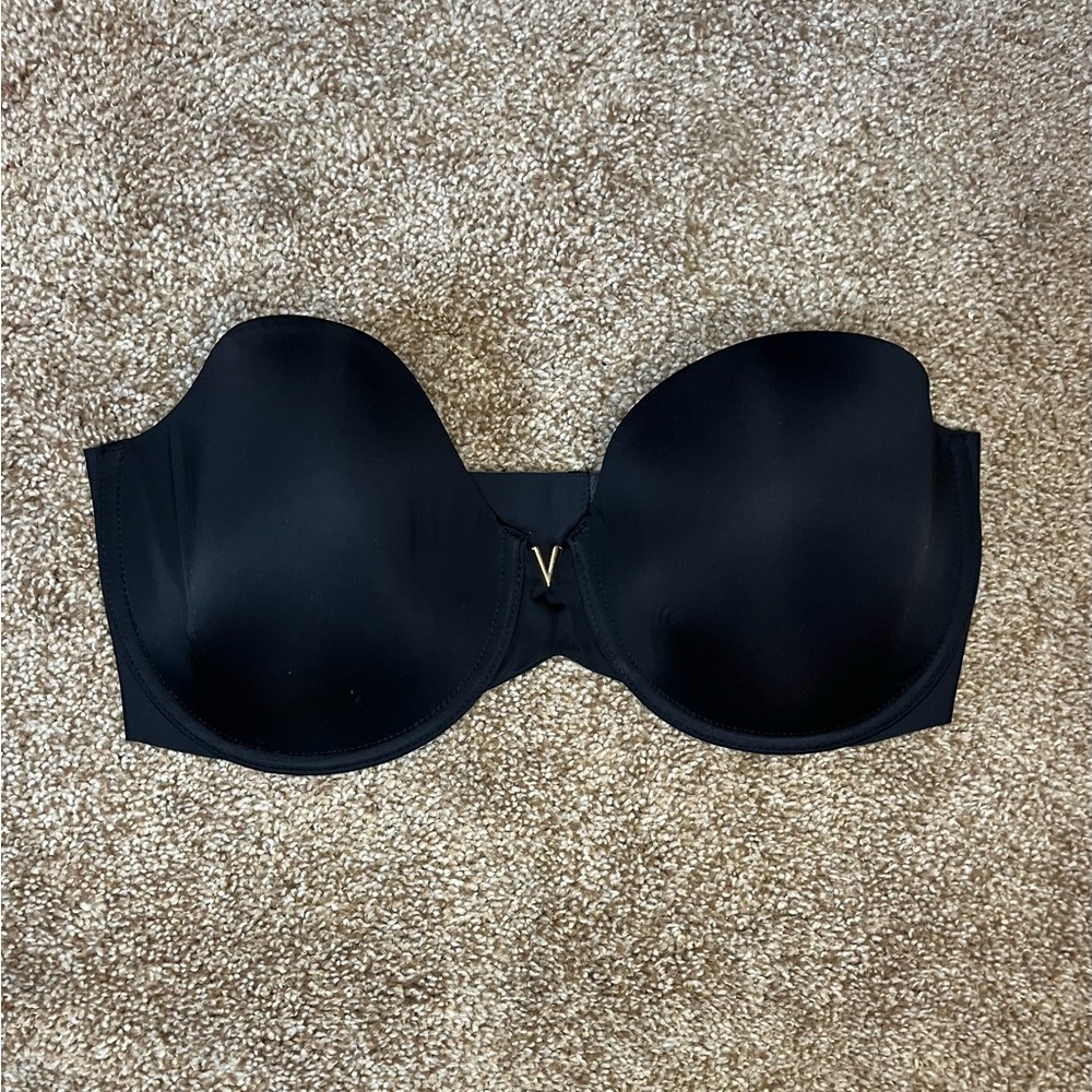 Victoria's Secret Black Strapless Bra with Gold Accent